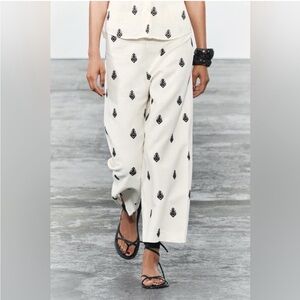 Zara Monochrome Patterned Linen blend Trousers